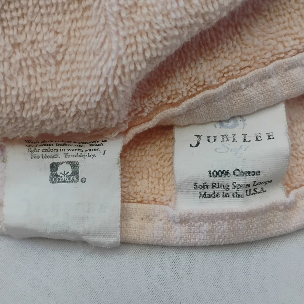 Vintage Set of 2 Jubilee Peach Terry Cloth Hand Towels 100% Cotton Made In USA